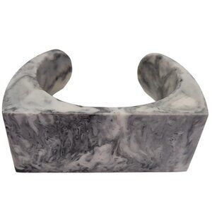 Gray, White Marble Resin Modernist Square Face Cuff Bracelet, 7" L K428